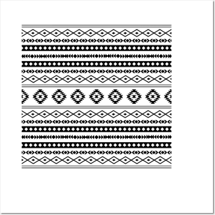 Aztec Black on White Mixed Motifs Pattern Posters and Art